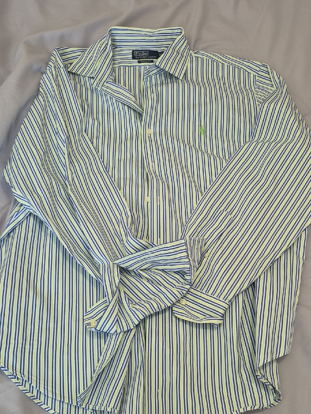 Polo by Ralph Lauren  Logo Blue & Green Stripe Dress Shirt XL